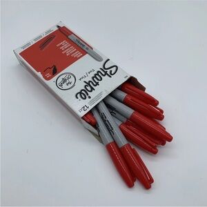 Sharpie Permanent Markers, Fine Point, Red, 12 Count, NIB